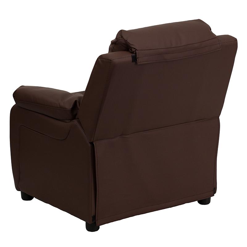 Deluxe Padded Contemporary Brown LeatherSoft Kids Recliner with Storage Arms - Flash Furniture