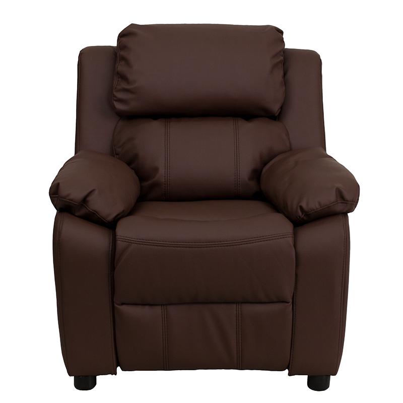 Deluxe Padded Contemporary Brown LeatherSoft Kids Recliner with Storage Arms - Flash Furniture