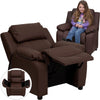 Deluxe Padded Contemporary Brown LeatherSoft Kids Recliner with Storage Arms - Flash Furniture