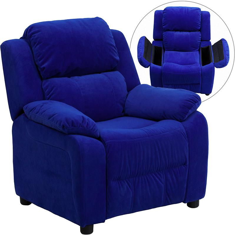 Deluxe Padded Contemporary Blue Microfiber Kids Recliner with Storage Arms - Flash Furniture