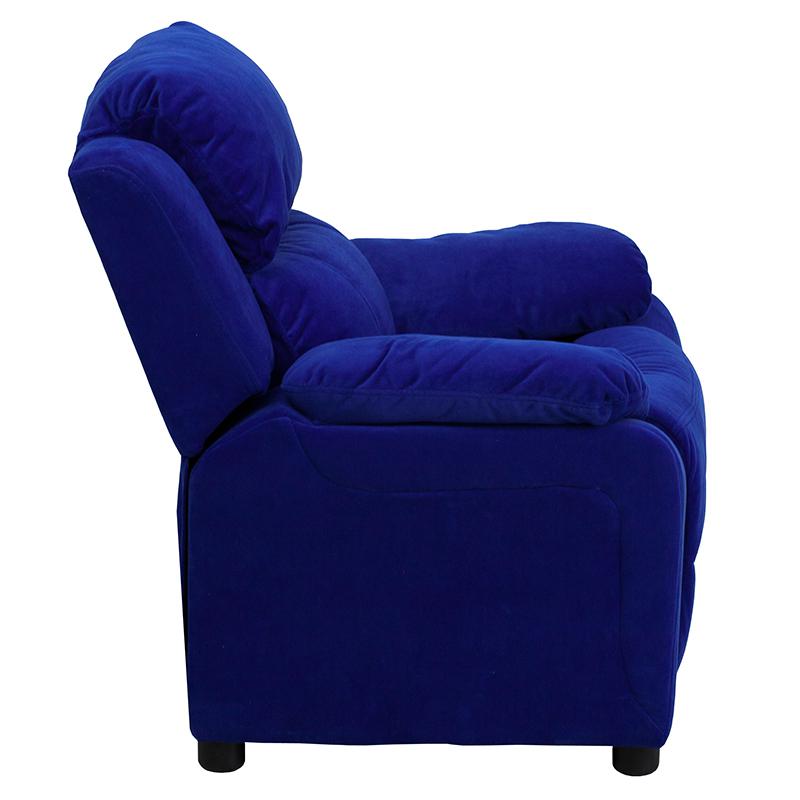 Deluxe Padded Contemporary Blue Microfiber Kids Recliner with Storage Arms - Flash Furniture