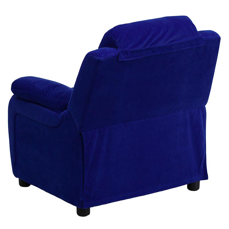 Deluxe Padded Contemporary Blue Microfiber Kids Recliner with Storage Arms - Flash Furniture