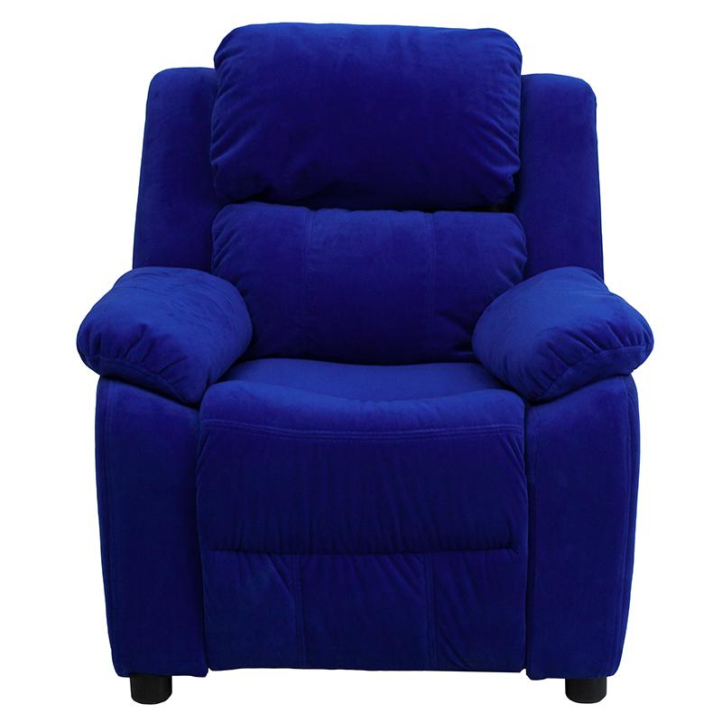 Deluxe Padded Contemporary Blue Microfiber Kids Recliner with Storage Arms - Flash Furniture