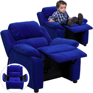 Deluxe Padded Contemporary Blue Microfiber Kids Recliner with Storage Arms - Flash Furniture