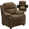 Deluxe Padded Contemporary Brown Microfiber Kids Recliner with Storage Arms - Flash Furniture