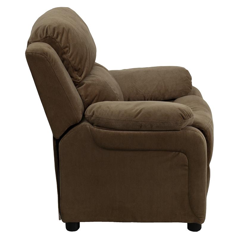 Deluxe Padded Contemporary Brown Microfiber Kids Recliner with Storage Arms - Flash Furniture