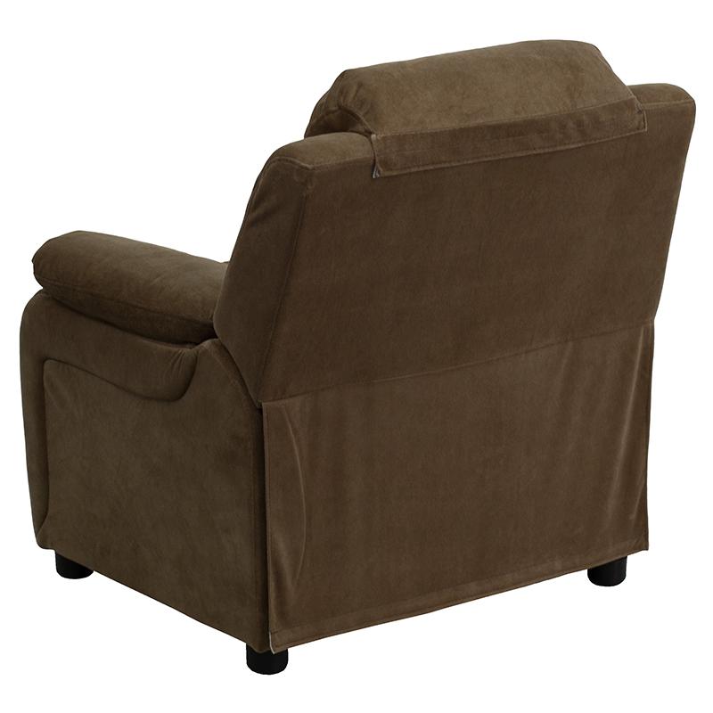 Deluxe Padded Contemporary Brown Microfiber Kids Recliner with Storage Arms - Flash Furniture
