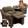 Deluxe Padded Contemporary Brown Microfiber Kids Recliner with Storage Arms - Flash Furniture