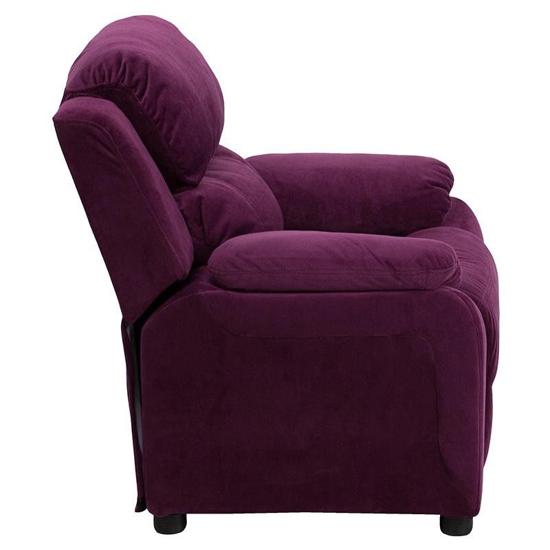 Deluxe Padded Contemporary Purple Microfiber Kids Recliner with Storage Arms - Flash Furniture