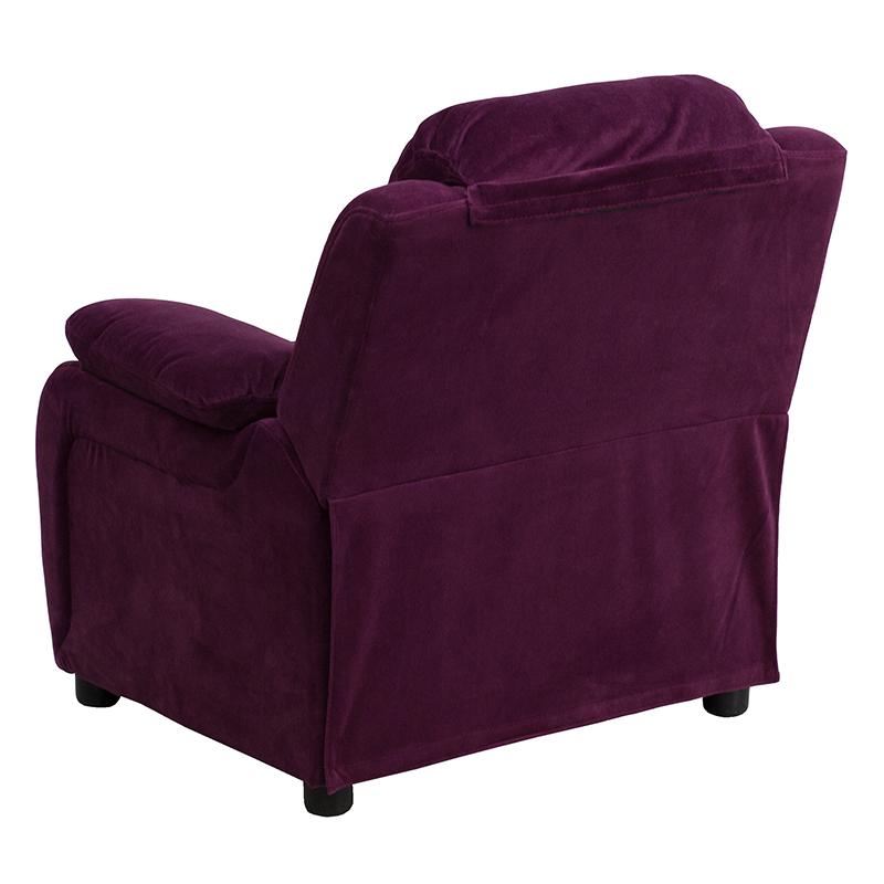 Deluxe Padded Contemporary Purple Microfiber Kids Recliner with Storage Arms - Flash Furniture