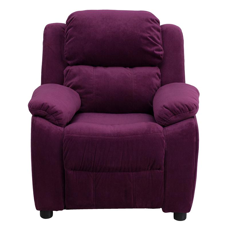 Deluxe Padded Contemporary Purple Microfiber Kids Recliner with Storage Arms - Flash Furniture