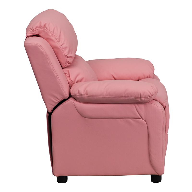 Deluxe Padded Contemporary Pink Vinyl Kids Recliner with Storage Arms - Flash Furniture