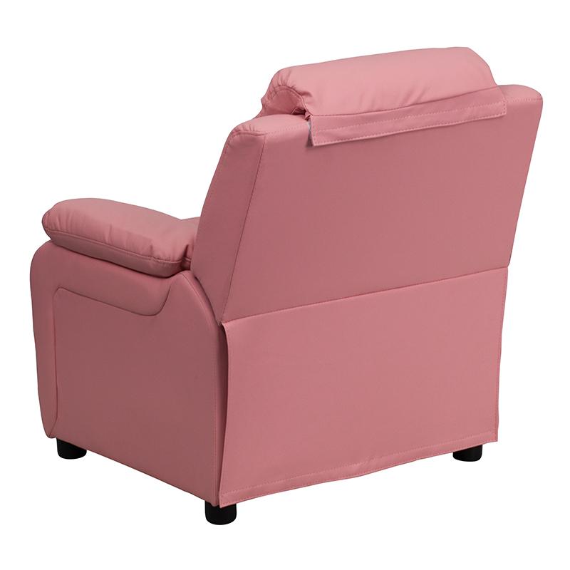 Deluxe Padded Contemporary Pink Vinyl Kids Recliner with Storage Arms - Flash Furniture