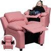 Deluxe Padded Contemporary Pink Vinyl Kids Recliner with Storage Arms - Flash Furniture