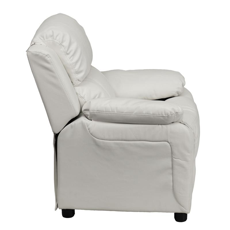 Deluxe Padded Contemporary White Vinyl Kids Recliner with Storage Arms - Flash Furniture