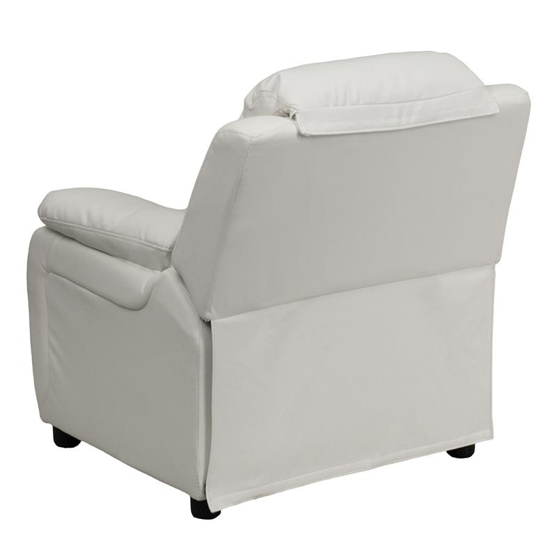 Deluxe Padded Contemporary White Vinyl Kids Recliner with Storage Arms - Flash Furniture