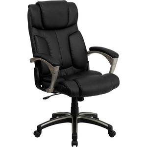 High Back Folding Black LeatherSoft Executive Swivel Office Chair with Arms - Flash Furniture