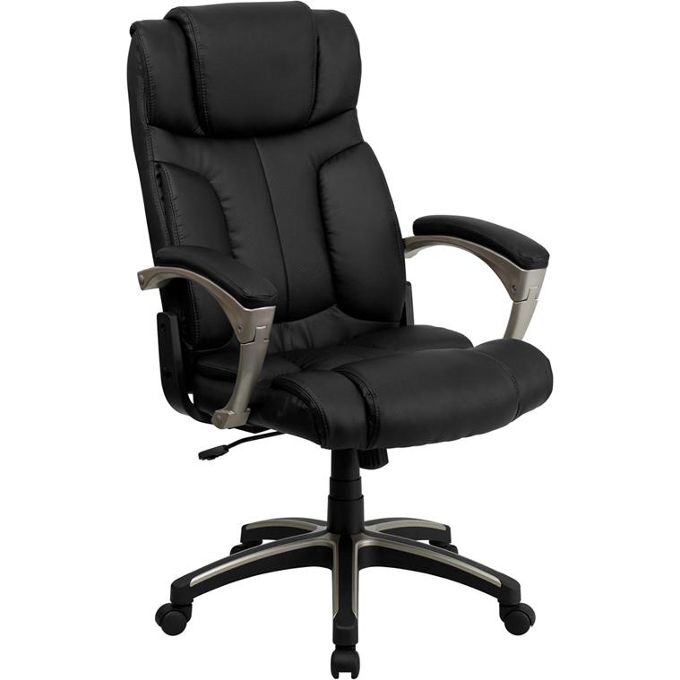 High Back Folding Black LeatherSoft Executive Swivel Office Chair with Arms - Flash Furniture