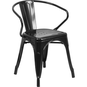 Commercial Grade Black Metal Indoor-Outdoor Chair with Arms - Flash Furniture