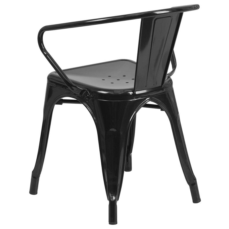 Commercial Grade Black Metal Indoor-Outdoor Chair with Arms - Flash Furniture