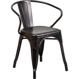 Commercial Grade Black-Antique Gold Metal Indoor-Outdoor Chair with Arms - Flash Furniture