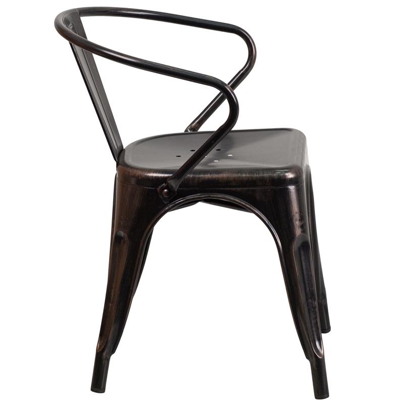 Commercial Grade Black-Antique Gold Metal Indoor-Outdoor Chair with Arms - Flash Furniture