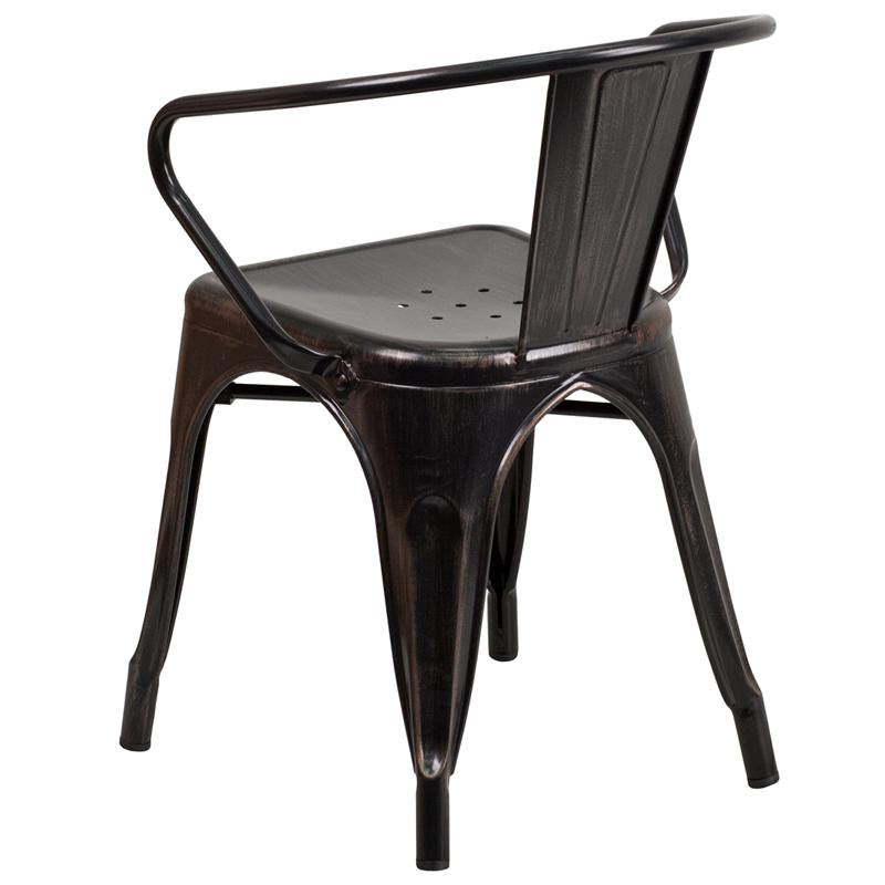 Commercial Grade Black-Antique Gold Metal Indoor-Outdoor Chair with Arms - Flash Furniture