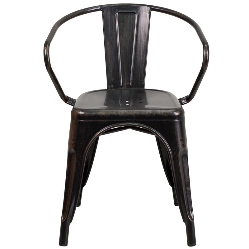 Commercial Grade Black-Antique Gold Metal Indoor-Outdoor Chair with Arms - Flash Furniture