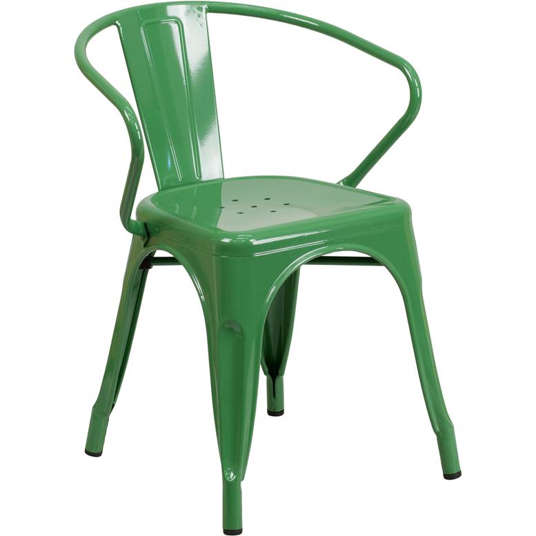 Commercial Grade Green Metal Indoor-Outdoor Chair with Arms - Flash Furniture