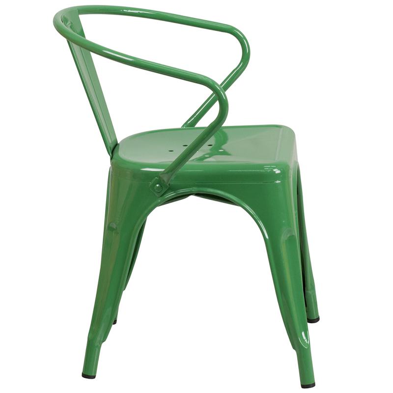 Commercial Grade Green Metal Indoor-Outdoor Chair with Arms - Flash Furniture
