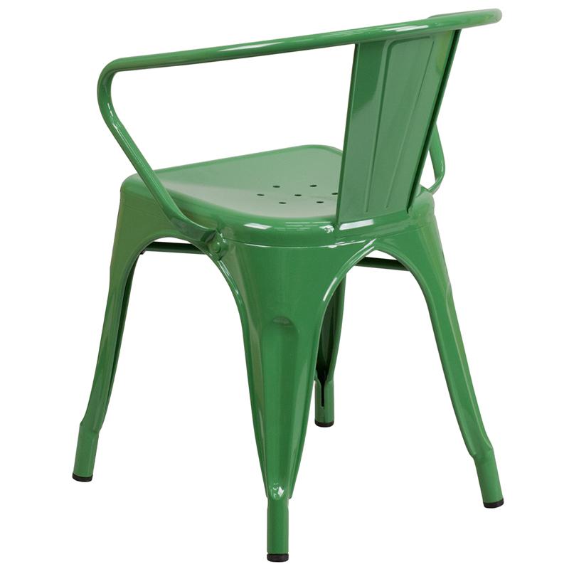 Commercial Grade Green Metal Indoor-Outdoor Chair with Arms - Flash Furniture