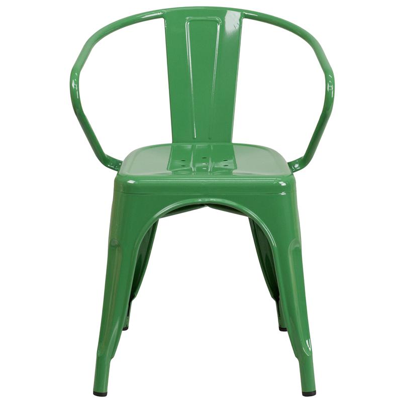 Commercial Grade Green Metal Indoor-Outdoor Chair with Arms - Flash Furniture