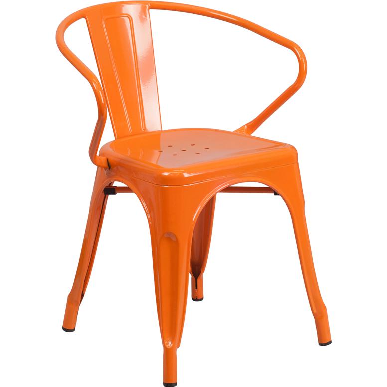 Commercial Grade Orange Metal Indoor-Outdoor Chair with Arms - Flash Furniture