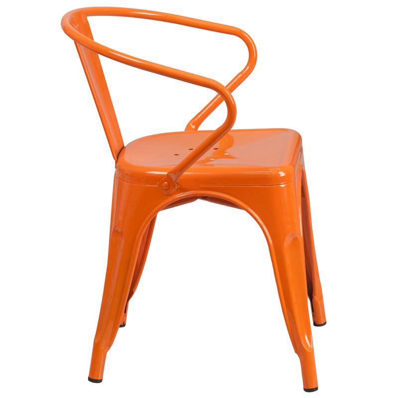 Commercial Grade Orange Metal Indoor-Outdoor Chair with Arms - Flash Furniture