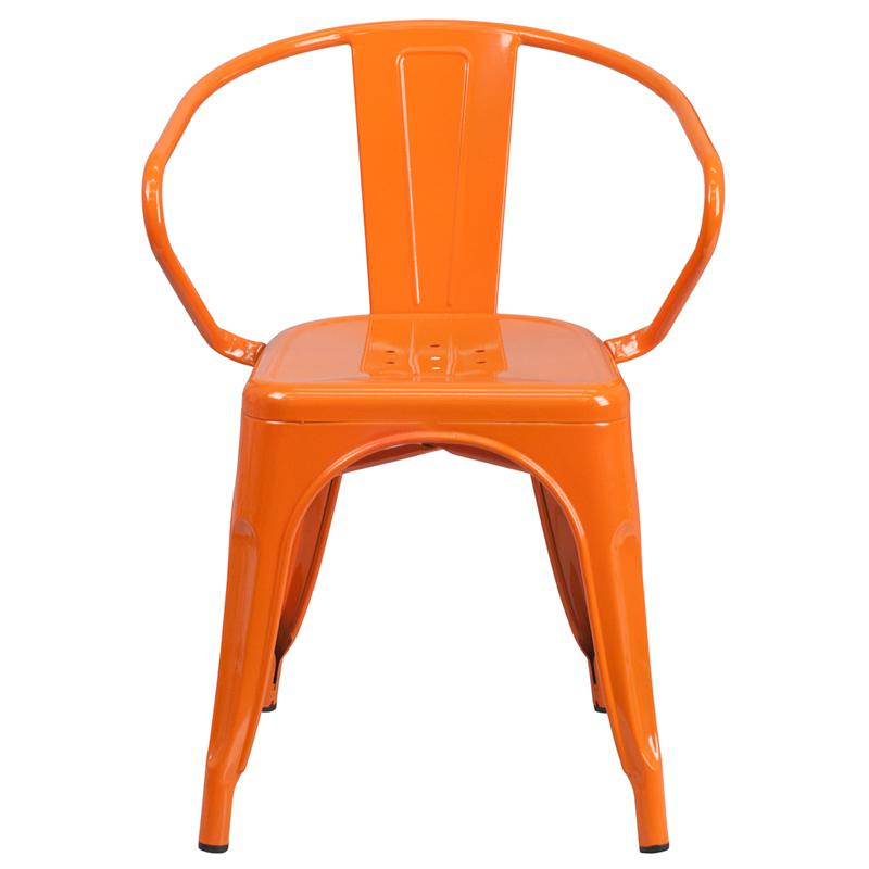 Commercial Grade Orange Metal Indoor-Outdoor Chair with Arms - Flash Furniture