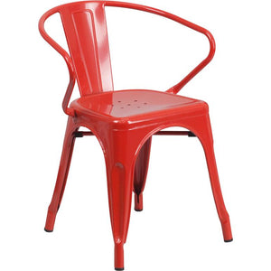 Commercial Grade Red Metal Indoor-Outdoor Chair with Arms - Flash Furniture