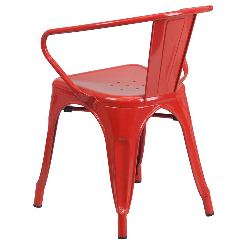 Commercial Grade Red Metal Indoor-Outdoor Chair with Arms - Flash Furniture
