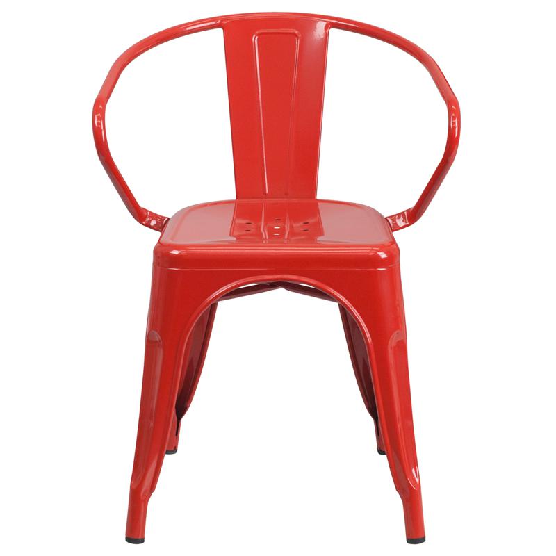 Commercial Grade Red Metal Indoor-Outdoor Chair with Arms - Flash Furniture