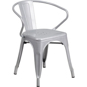 Commercial Grade Silver Metal Indoor-Outdoor Chair with Arms - Flash Furniture