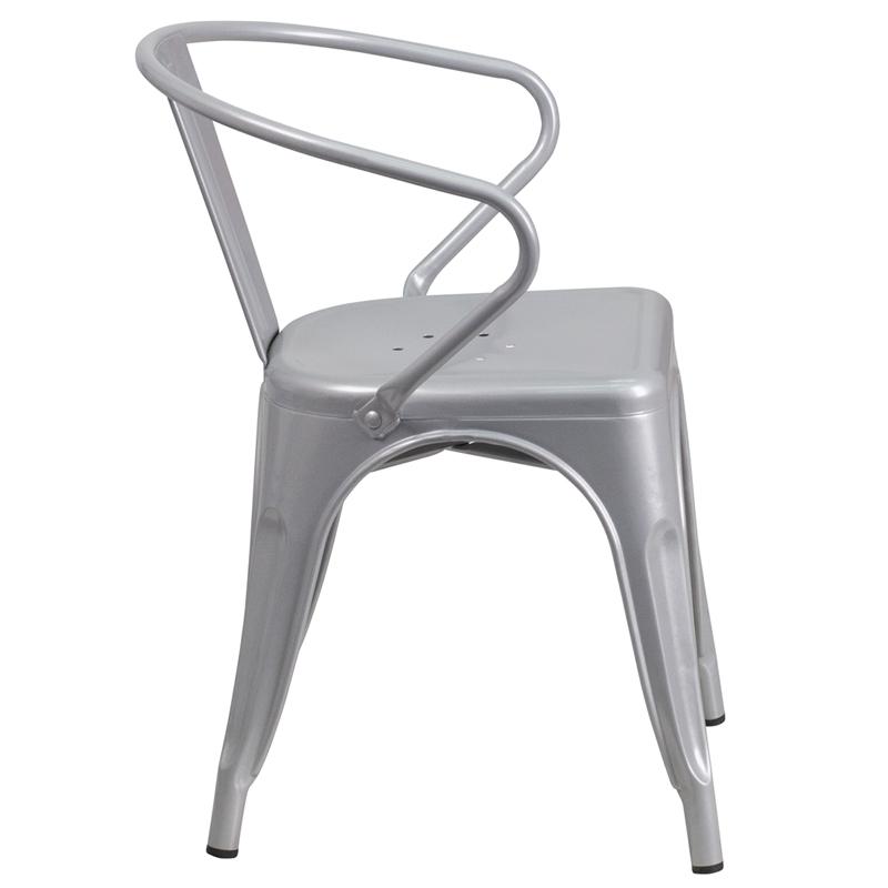 Commercial Grade Silver Metal Indoor-Outdoor Chair with Arms - Flash Furniture