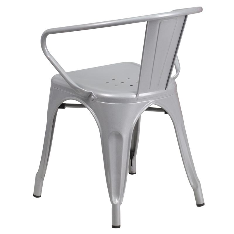 Commercial Grade Silver Metal Indoor-Outdoor Chair with Arms - Flash Furniture