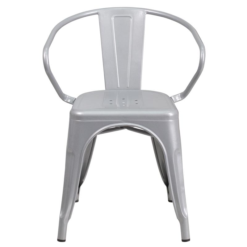 Commercial Grade Silver Metal Indoor-Outdoor Chair with Arms - Flash Furniture