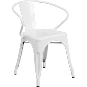 Commercial Grade White Metal Indoor-Outdoor Chair with Arms - Flash Furniture