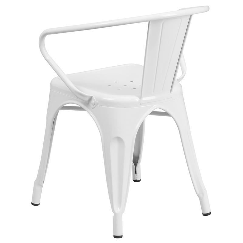 Commercial Grade White Metal Indoor-Outdoor Chair with Arms - Flash Furniture