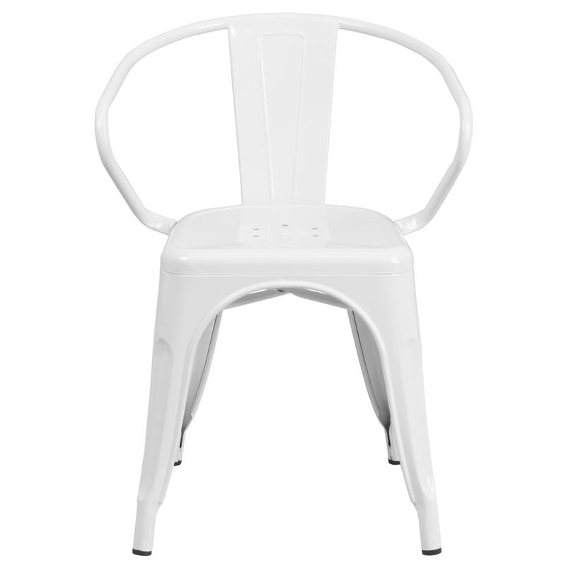 Commercial Grade White Metal Indoor-Outdoor Chair with Arms - Flash Furniture