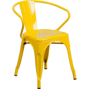 Commercial Grade Yellow Metal Indoor-Outdoor Chair with Arms - Flash Furniture