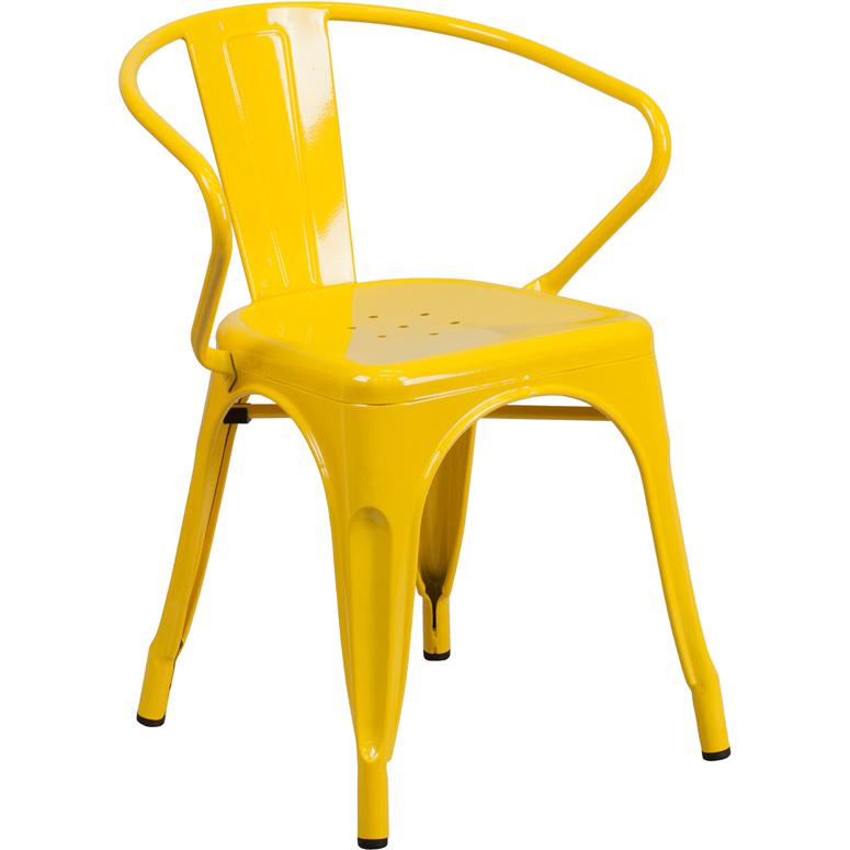 Commercial Grade Yellow Metal Indoor-Outdoor Chair with Arms - Flash Furniture