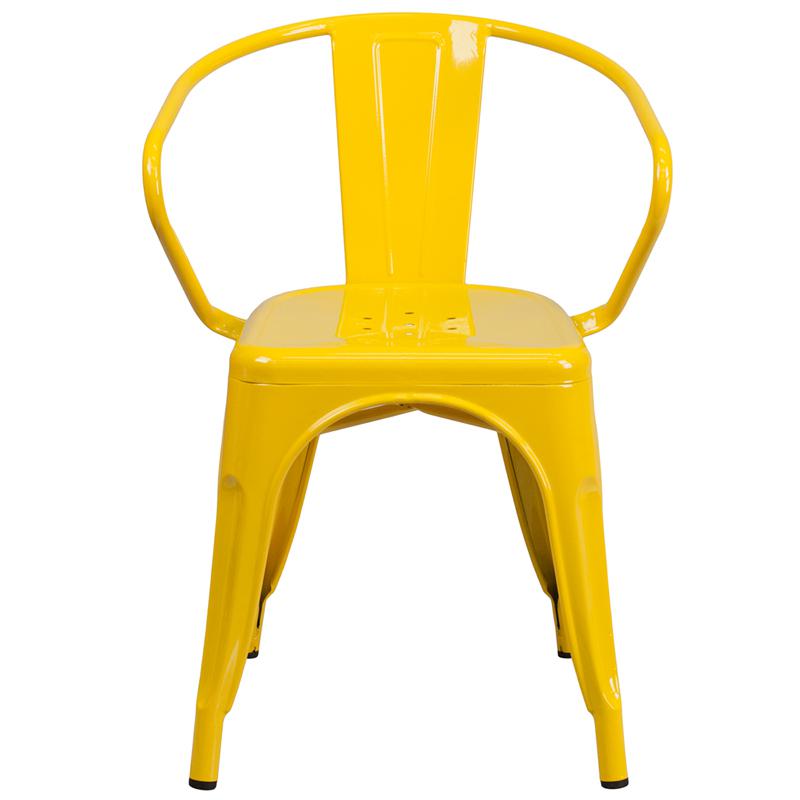 Commercial Grade Yellow Metal Indoor-Outdoor Chair with Arms - Flash Furniture