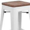 24'' High Backless White Metal Counter Height Stool with Square Wood Seat - Flash Furniture