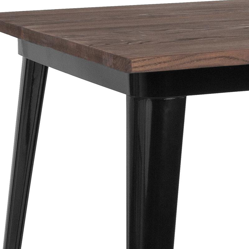 31.5'' Square Black Metal Indoor Bar Height Table with Walnut Rustic Wood Top - Flash Furniture